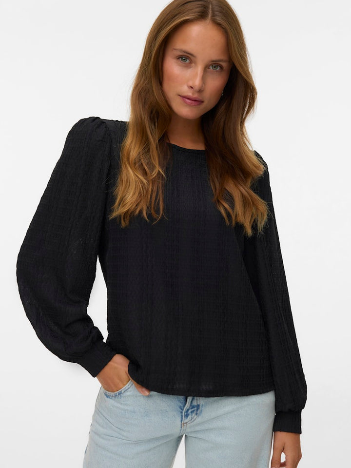 Vmjasmin Ls O-neck Top Jrs Ga - Zwart