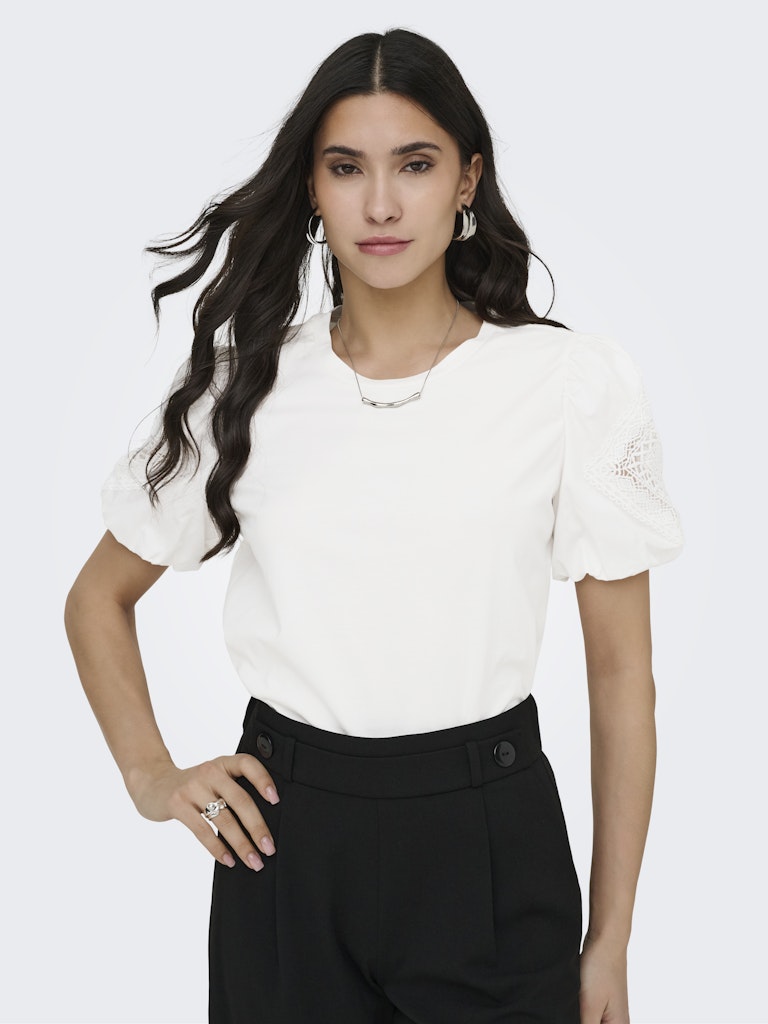 Jdyuma Life S/s Lace Detail Top Jrs - Off-white