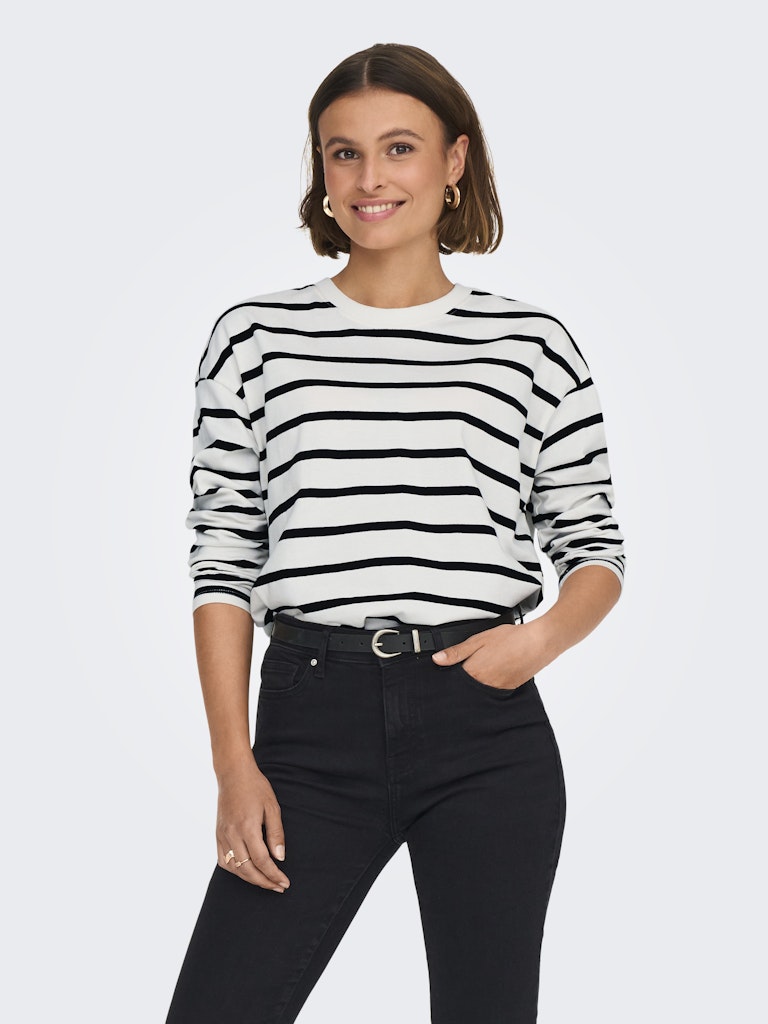 Onlsoph L/s Stripe Top Jrs - Wit Dessin