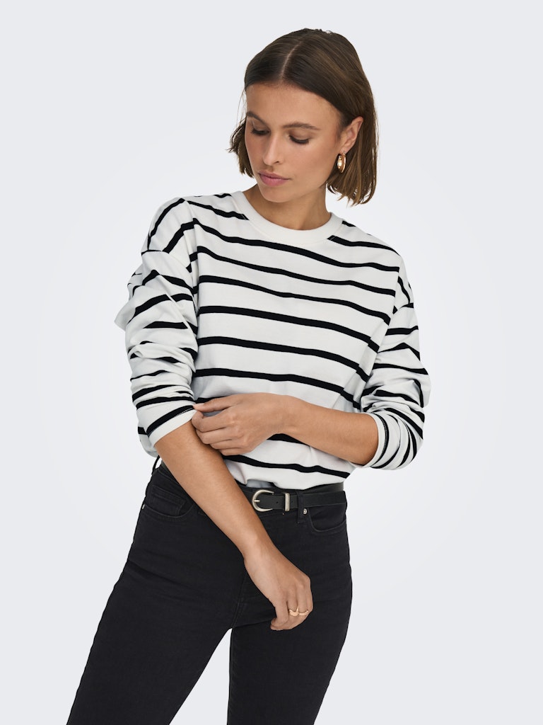 Onlsoph L/s Stripe Top Jrs - Wit Dessin