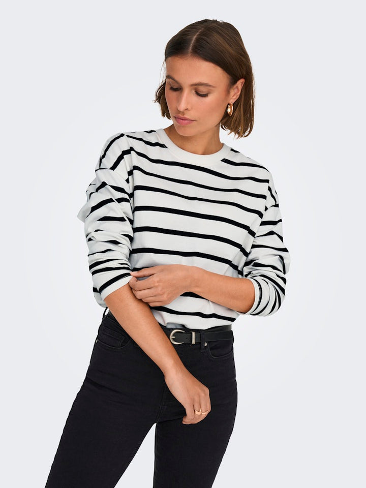 Onlsoph L/s Stripe Top Jrs - Wit Dessin