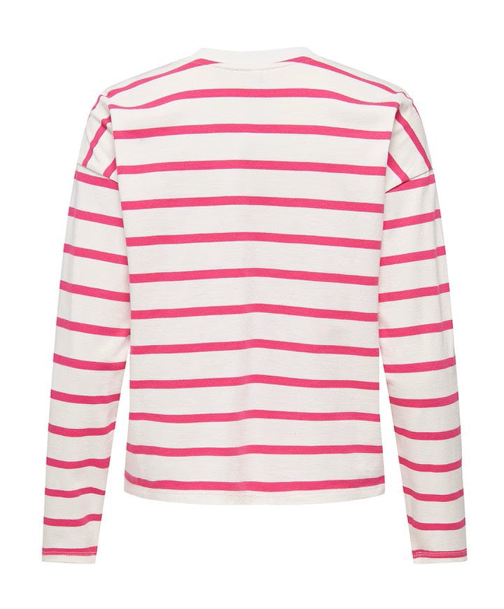 Onlsoph L/s Stripe Top Jrs - Wit Dessin