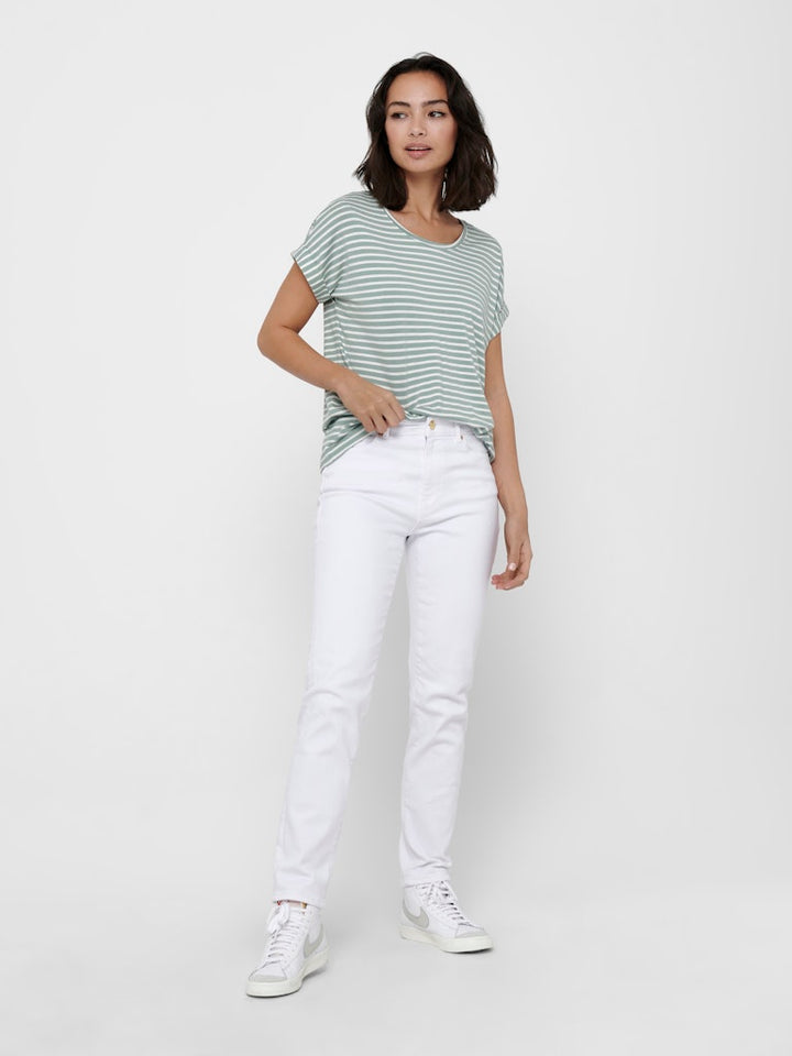 Onlmoster Stripe S/s O-neck Top Jrs Noos - Groen Dessin
