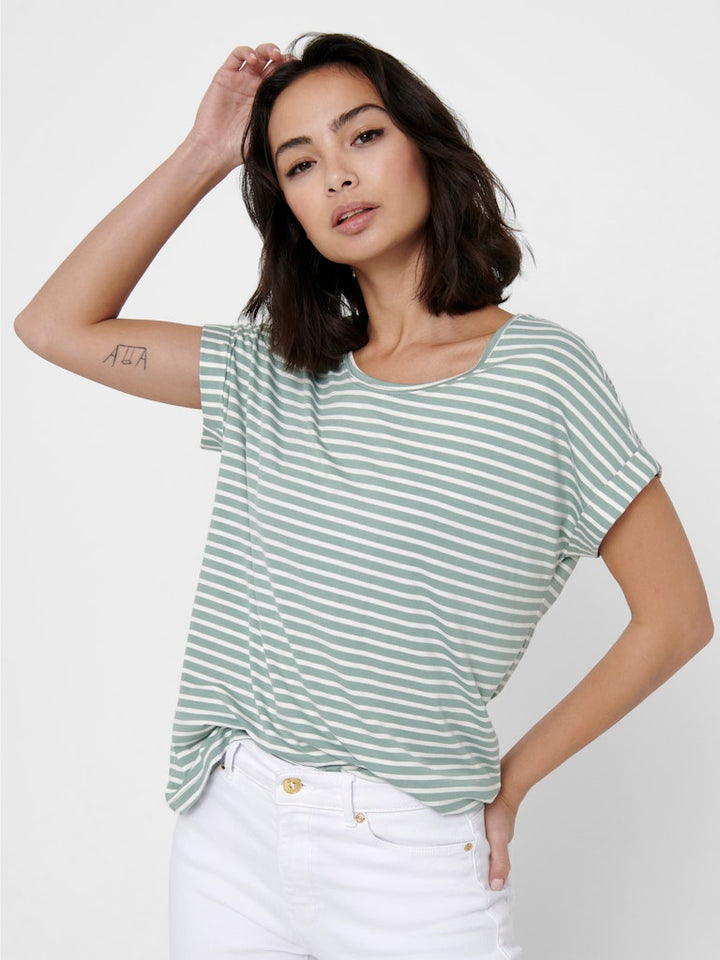 Onlmoster Stripe S/s O-neck Top Jrs Noos - Groen Dessin