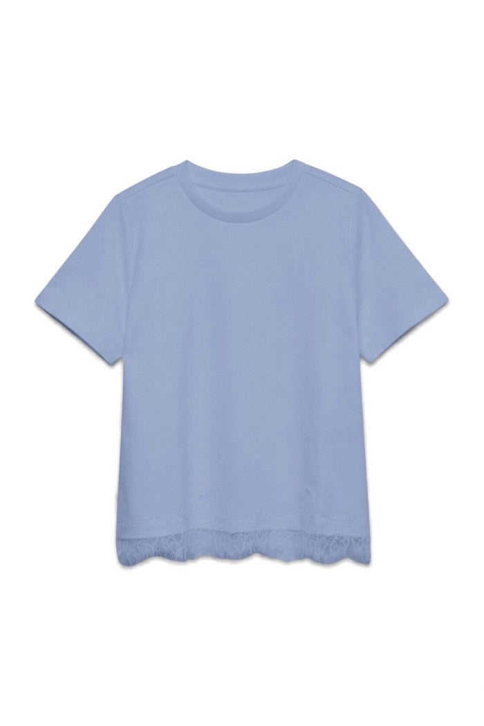 Vmsara Mette Lace Ss T-shirt - Lichtblauw