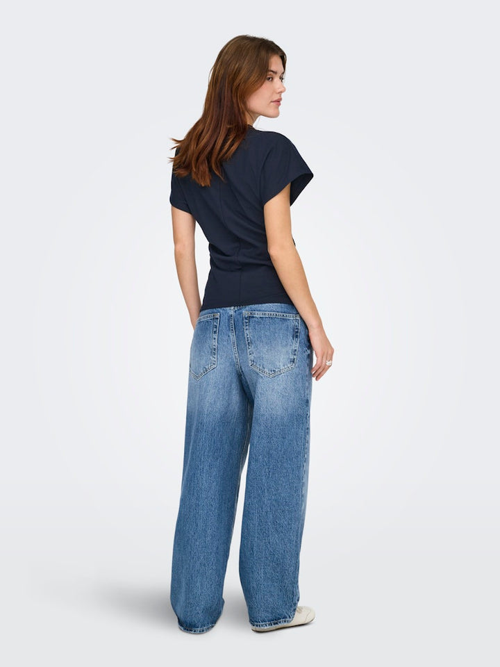 Onlatlas S/s Waist Top Swt - Navy