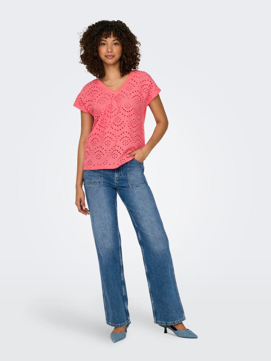 Onllulu Life S/s V-neck Top Box Jrs - Koraal Rood