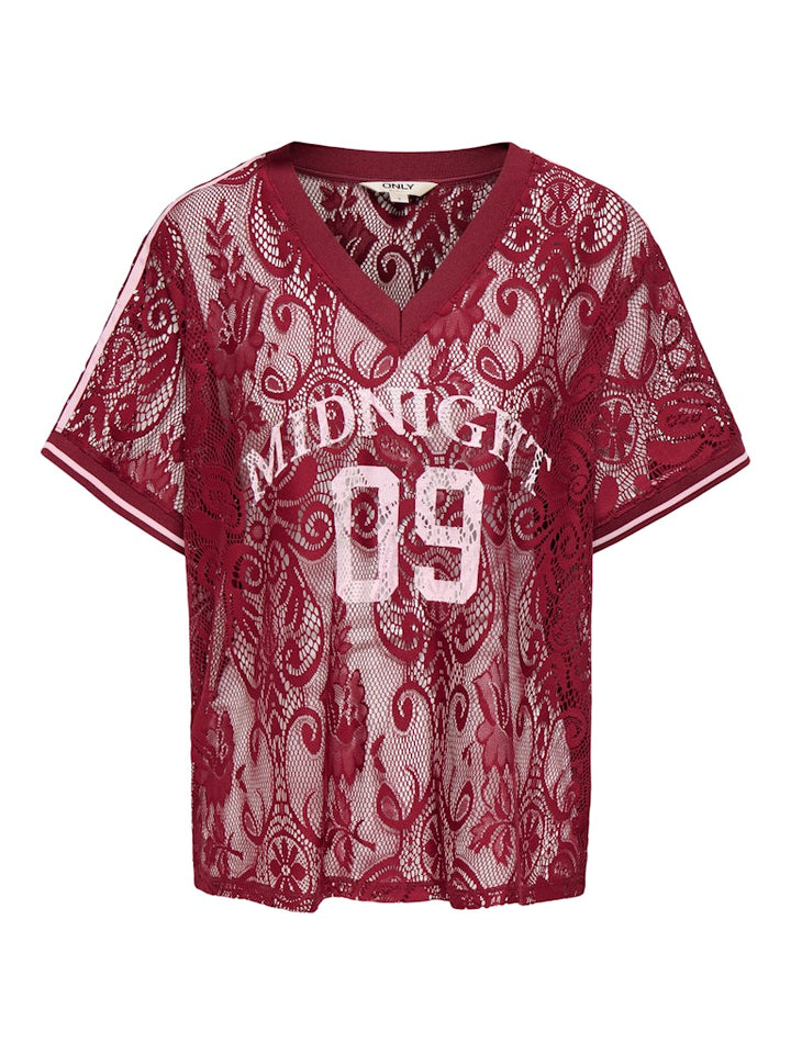 Onljules S/s V-neck Lace Top Wvn Ex - Bordeaux