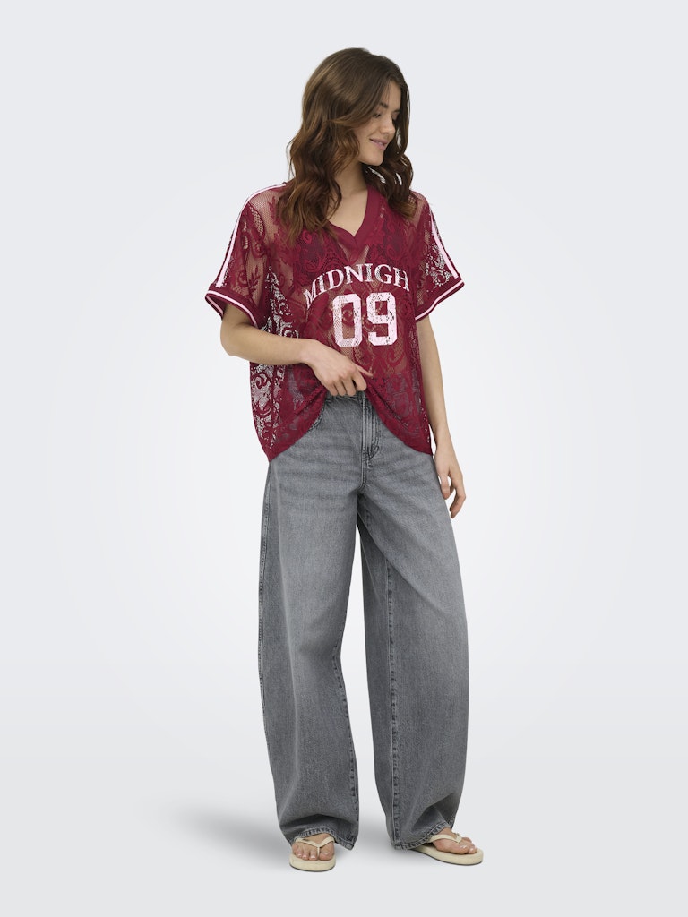 Onljules S/s V-neck Lace Top Wvn Ex - Bordeaux