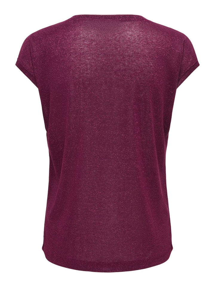 Onlsilvery S/s V Neck Lurex Top Jrs Noos - Bordeaux