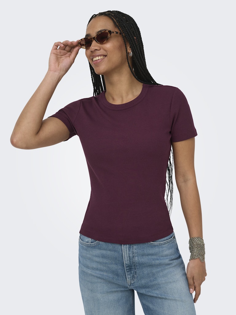 Onlval Ss O-neck Solid - Bordeaux