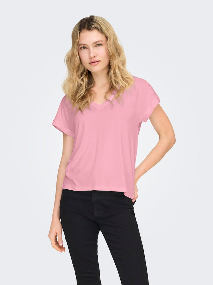 Onlfree Life S/s V-neck Lace Top Jrs - Roze
