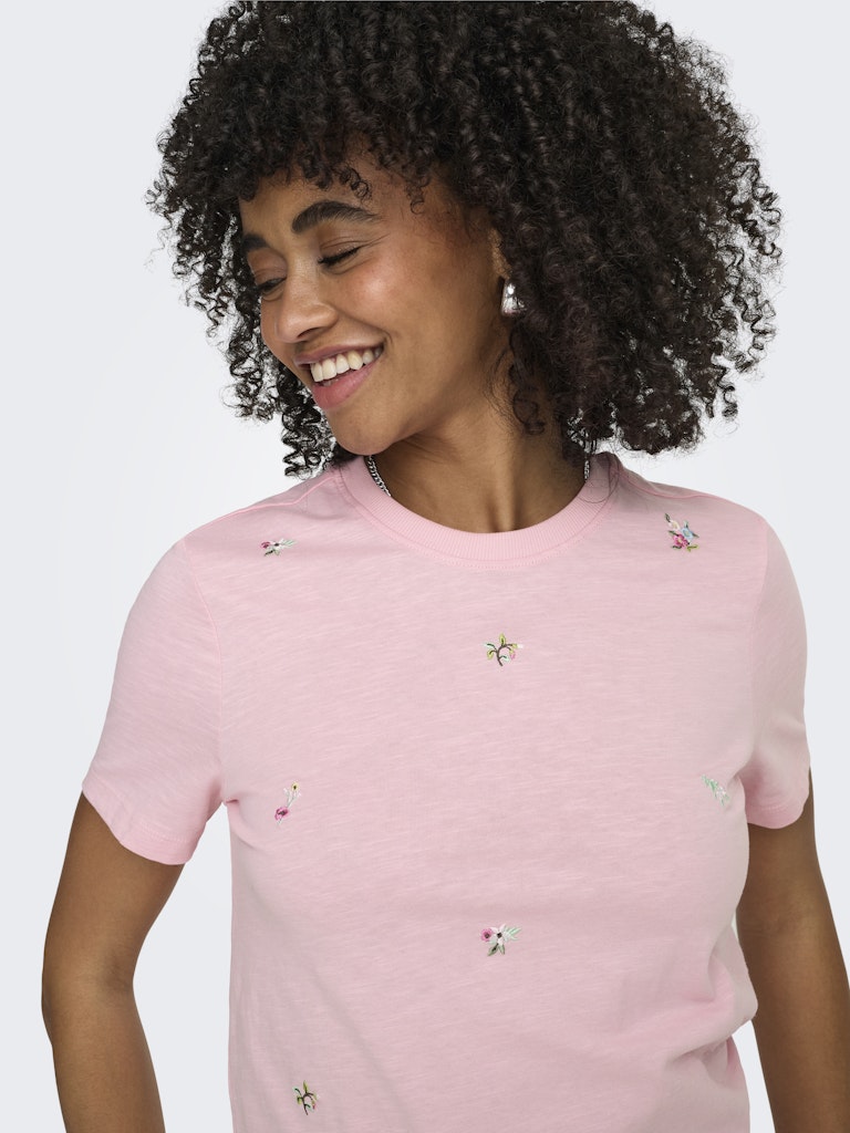 Onlketty Slub S/s O-neck Top Jrs - Roze