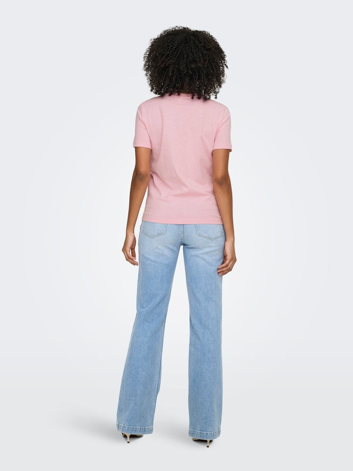 Onlketty Slub S/s O-neck Top Jrs - Roze