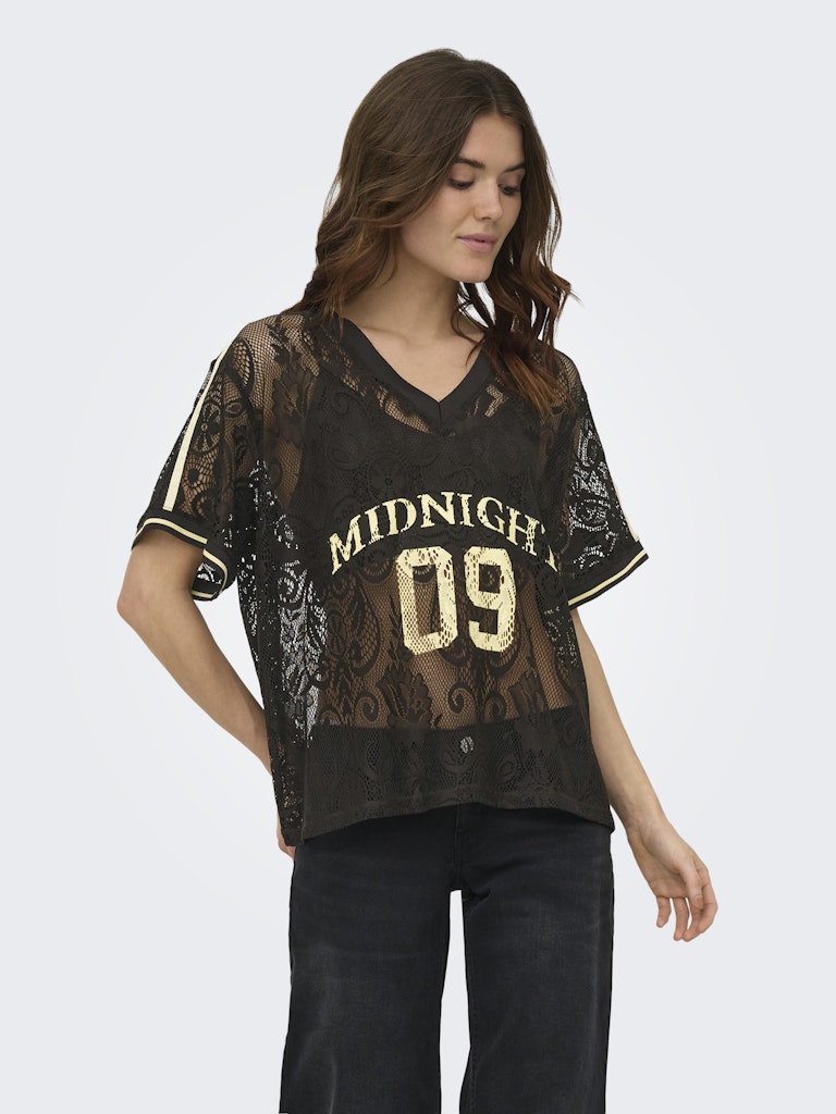 Onljules S/s V-neck Lace Top Wvn Ex - Bruin
