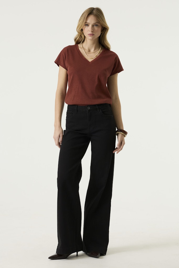 T-shirt Korte Mouw Met Lurex - Brique