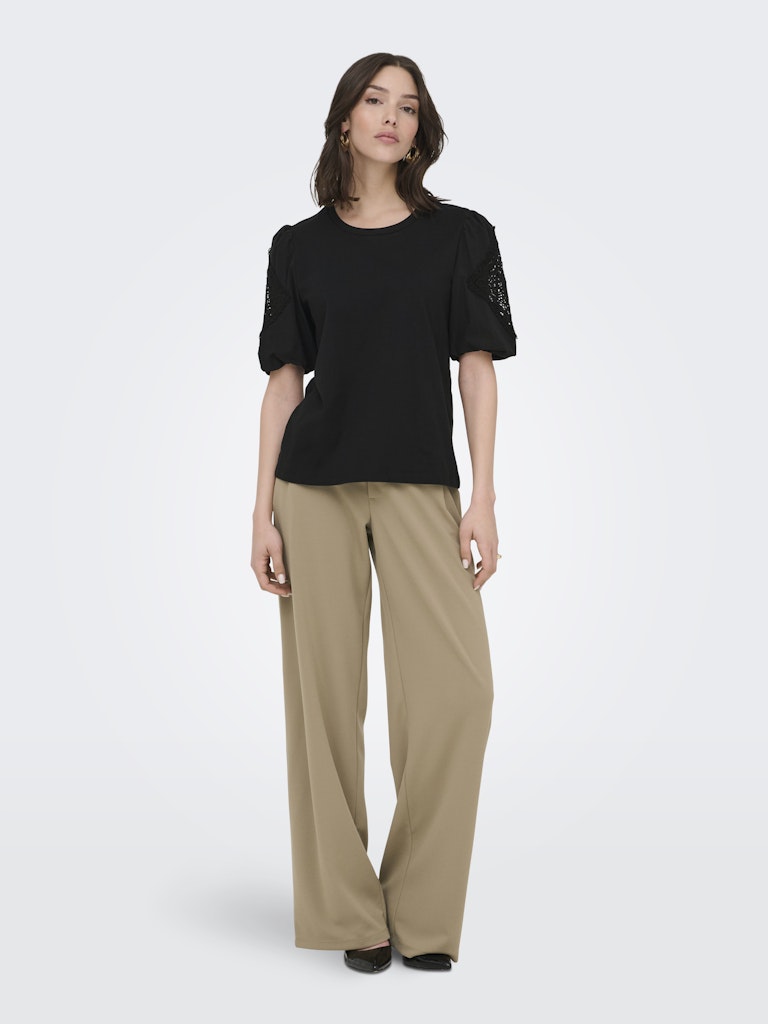 Jdyuma Life S/s Lace Detail Top Jrs - Zwart