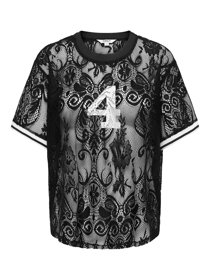 Onljules S/s Lace Top Wvn - Zwart