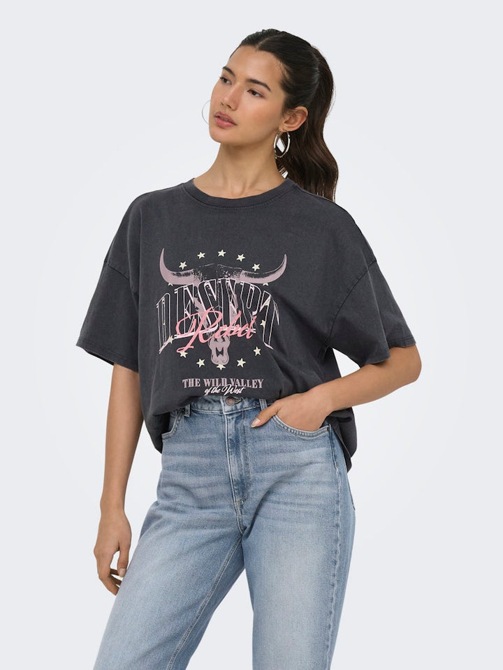 Onlmila S/s Print Box Cs Jrs - Grijs Dessin