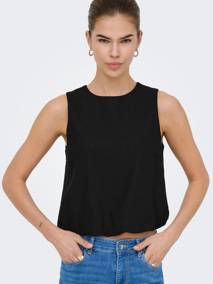 Onlgoa S/l Ballon Linen Bl Top Cc Pnt - Zwart