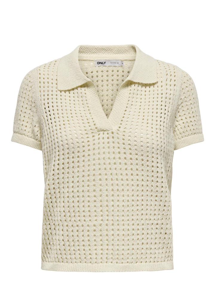 Onlannasofia Life Ss Long Polo Knt - Ecru