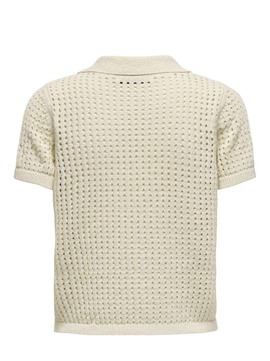 Onlannasofia Life Ss Long Polo Knt - Ecru