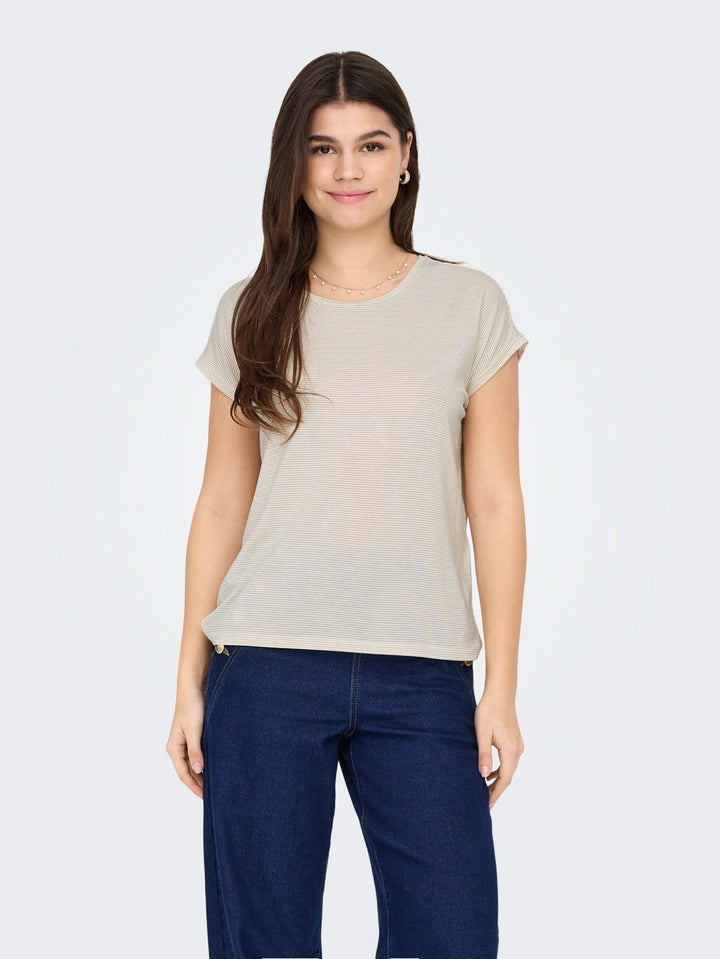 Onlclaudia S/s Glitter Stripe Top J - Zand