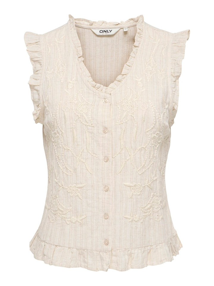 Onlellys S/l Frill Emb Top Wvn - Beige