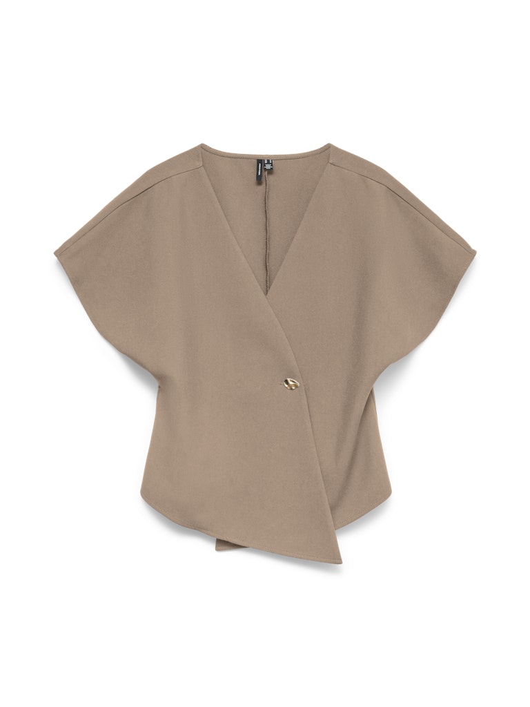 Vmsmilla Sonja Ss V-neck Top Exp - Taupe