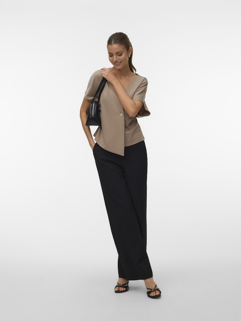 Vmsmilla Sonja Ss V-neck Top Exp - Taupe