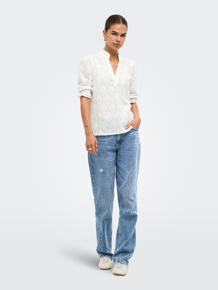 Onlziggy S/s Frill Top Cc Jrs - Wit