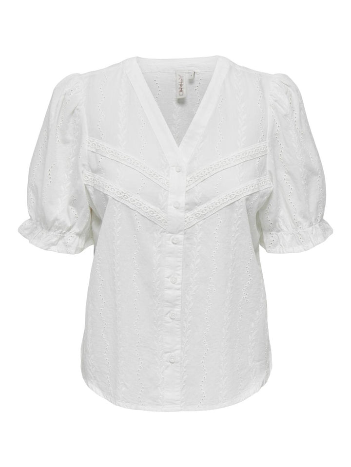 Onlfrida Ss V-neck Button Top Wvn - Off-white
