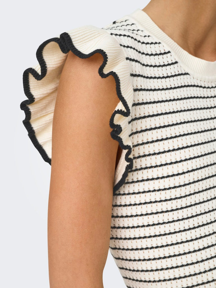 Jdycarice S/l Frill Pullover Knt Noos - Ecru Dessin