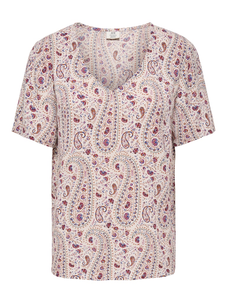 Jdygaby Life S/s V-neck Top Wvn - Ecru Dessin