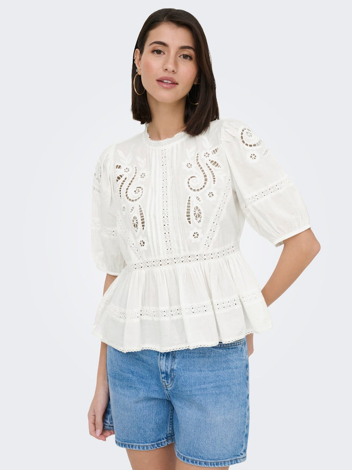 Jdystarry 2/4 Lace Top Wvn - Wit Dessin