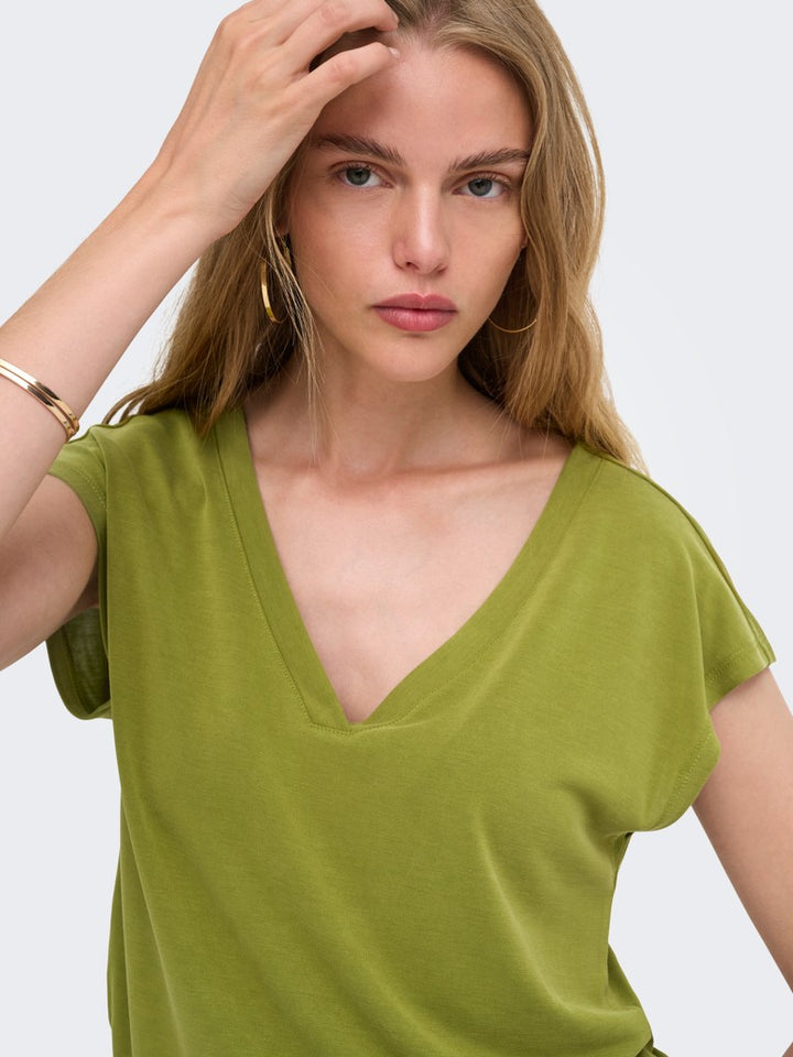 Onlfree S/s Mod.v-neck Top Jrs Noos - Groen