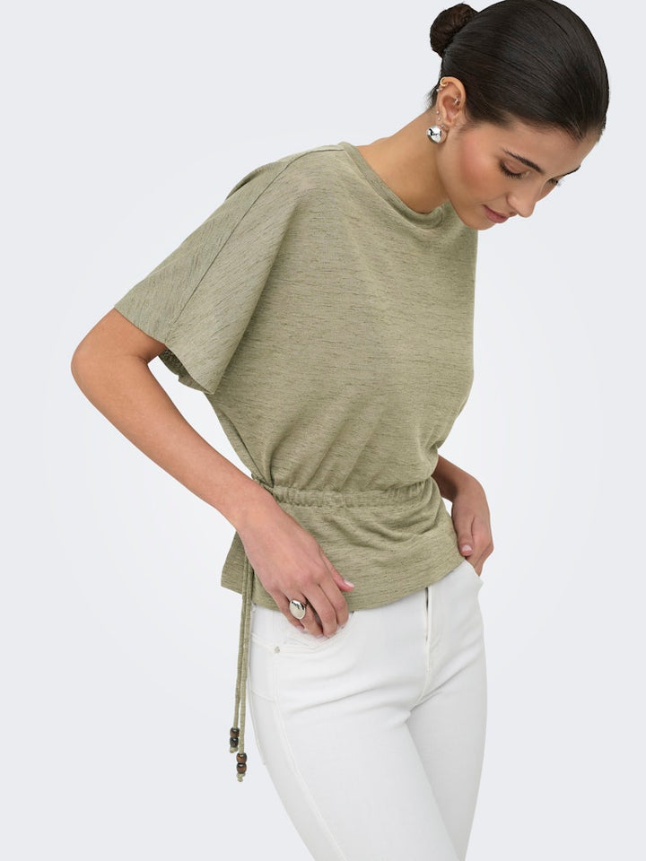 Onlpearl S/s Elastic Waist Top Jrs - Army
