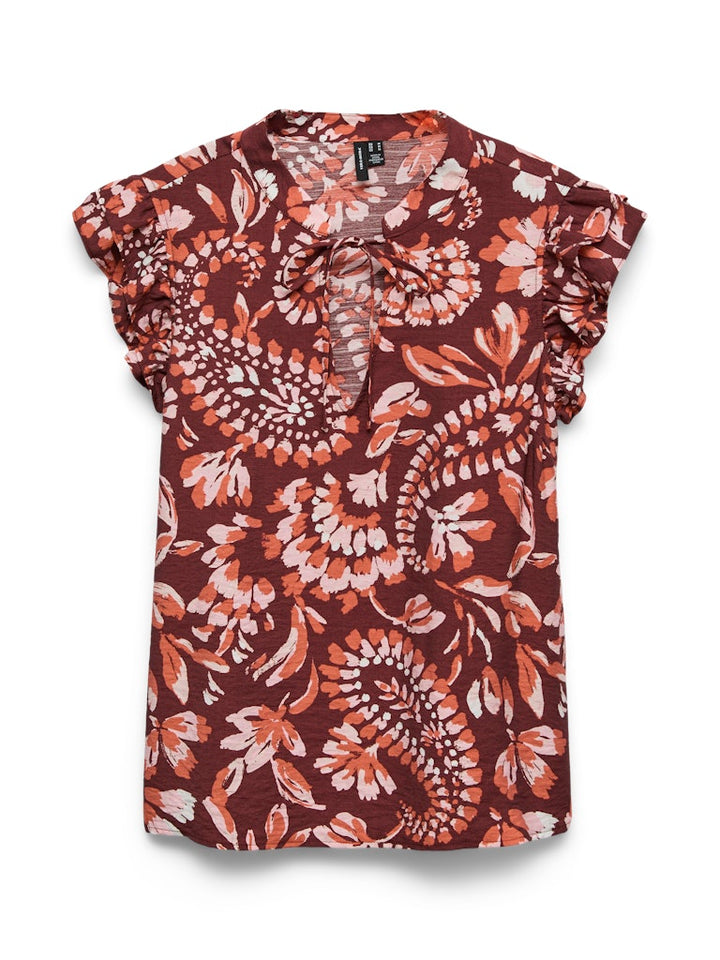 Vmnellie Carla Sl Frill Top Wvn Ga - Rood Dessin