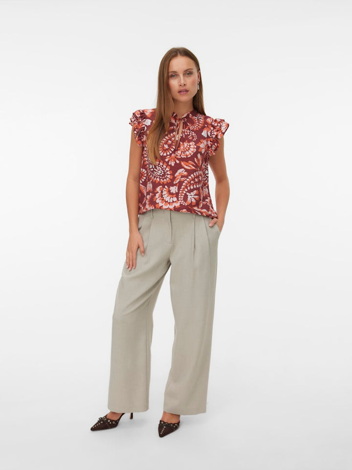 Vmnellie Carla Sl Frill Top Wvn Ga - Rood Dessin