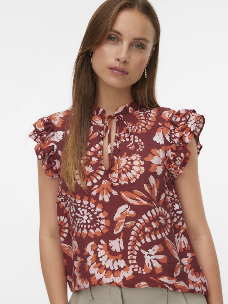 Vmnellie Carla Sl Frill Top Wvn Ga - Rood Dessin