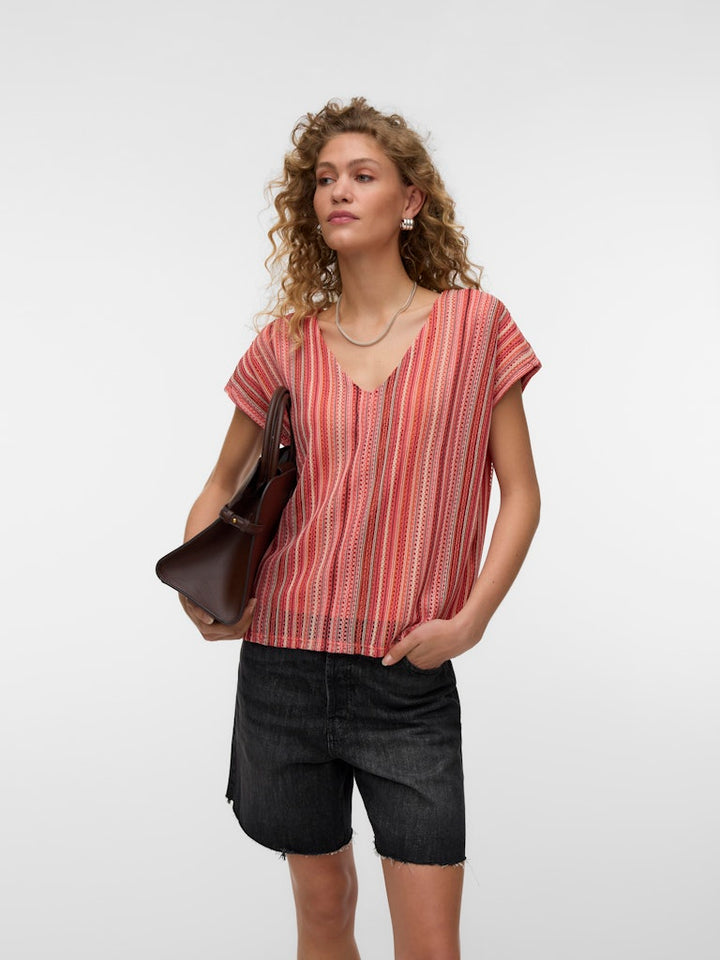 Vmdemi Ss V-neck Top Jrs Ga - Rood Dessin