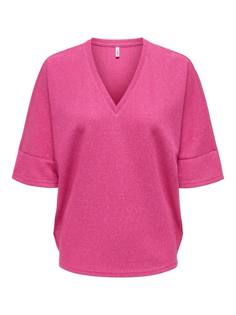 Onlivy S/s Glitter V-neck Top Cs Jrs - Fuchsia