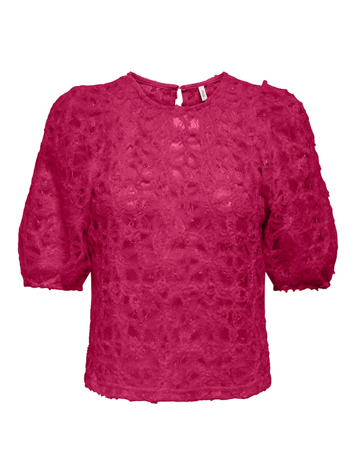 Onlbenia S/s O-neck Lace Top Jrs - Fuchsia