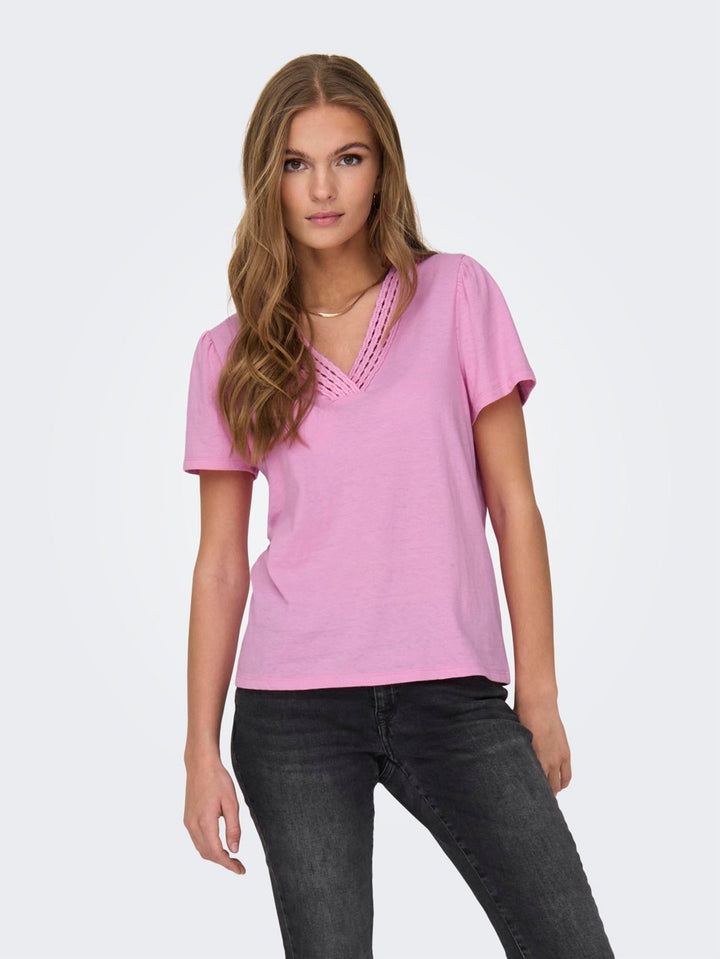 Onlbenita S/s V-neck Top Jrs - Roze