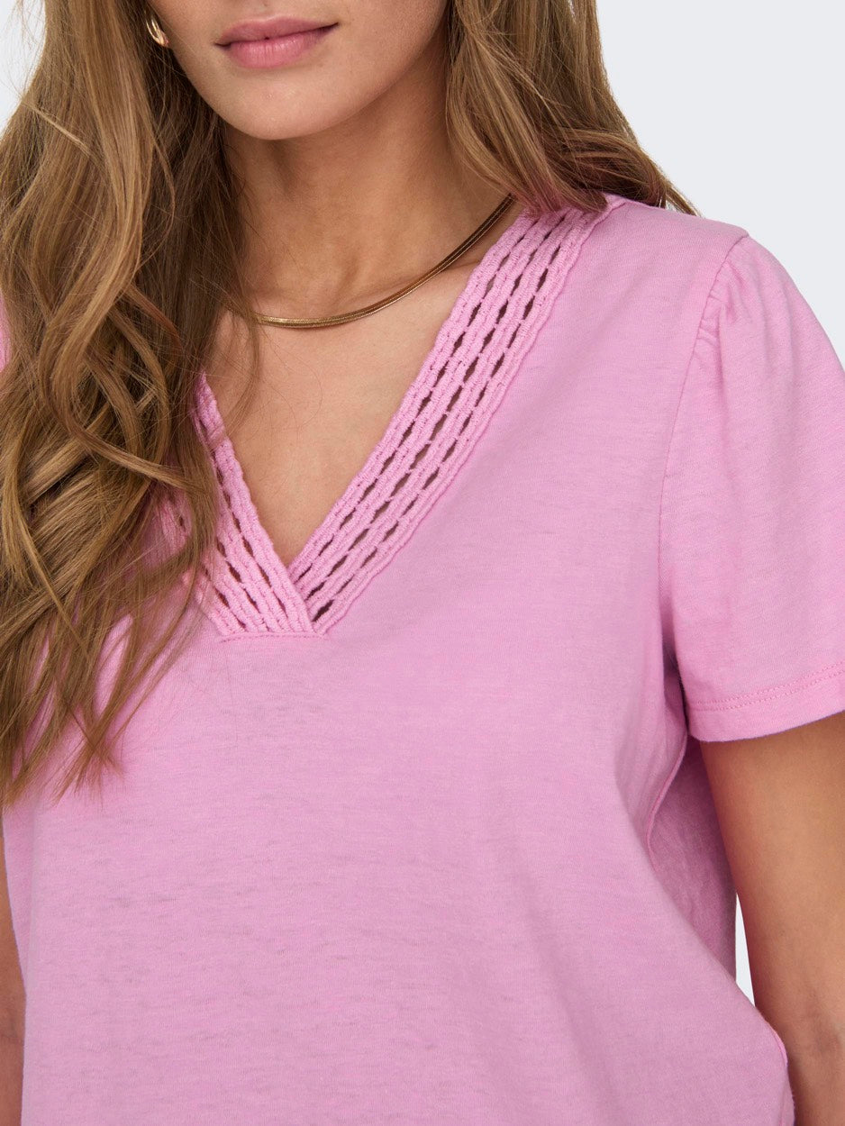 Onlbenita S/s V-neck Top Jrs - Roze