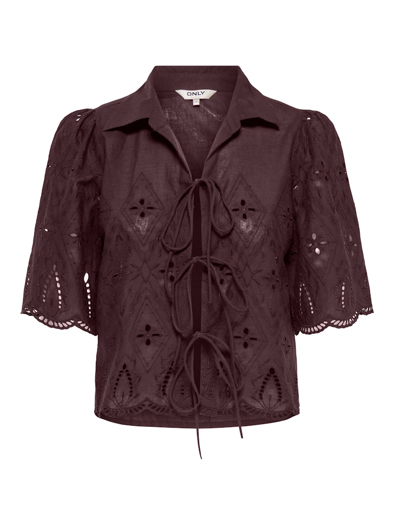Onlfrani S/s Emb Bow Top Wvn - Bruin