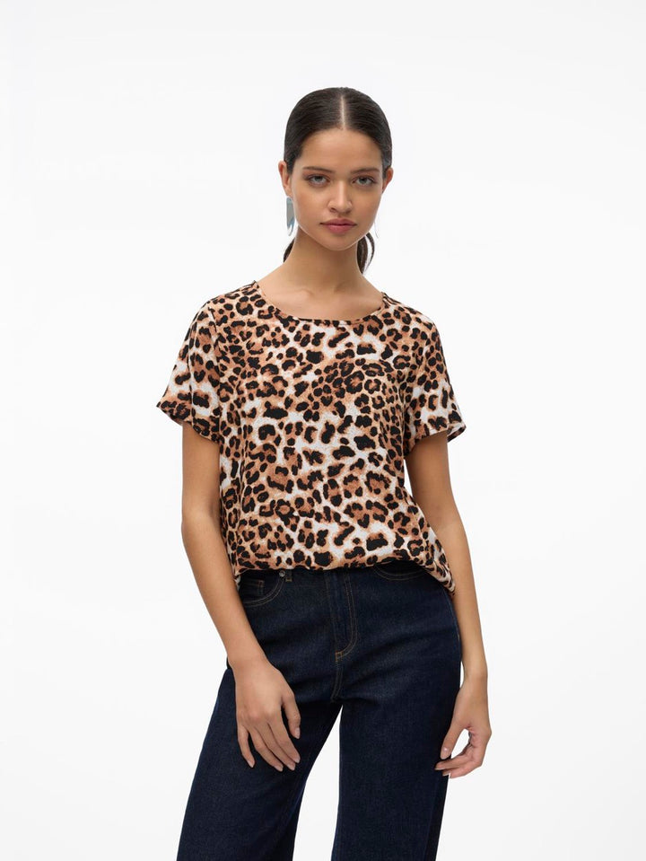 Vmeasy Joy S/s Top Wvn Ga - Bruin Dessin