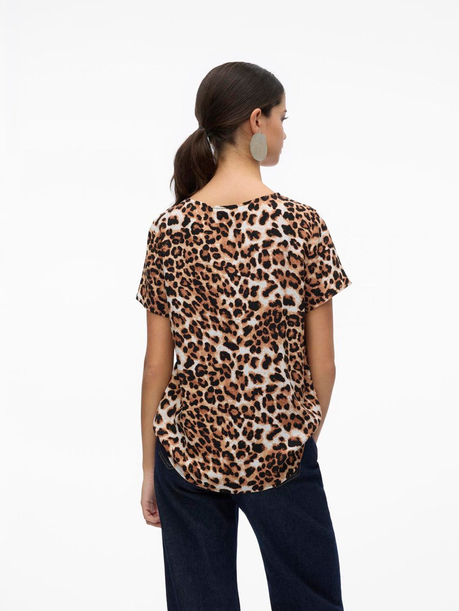 Vmeasy Joy S/s Top Wvn Ga - Bruin Dessin