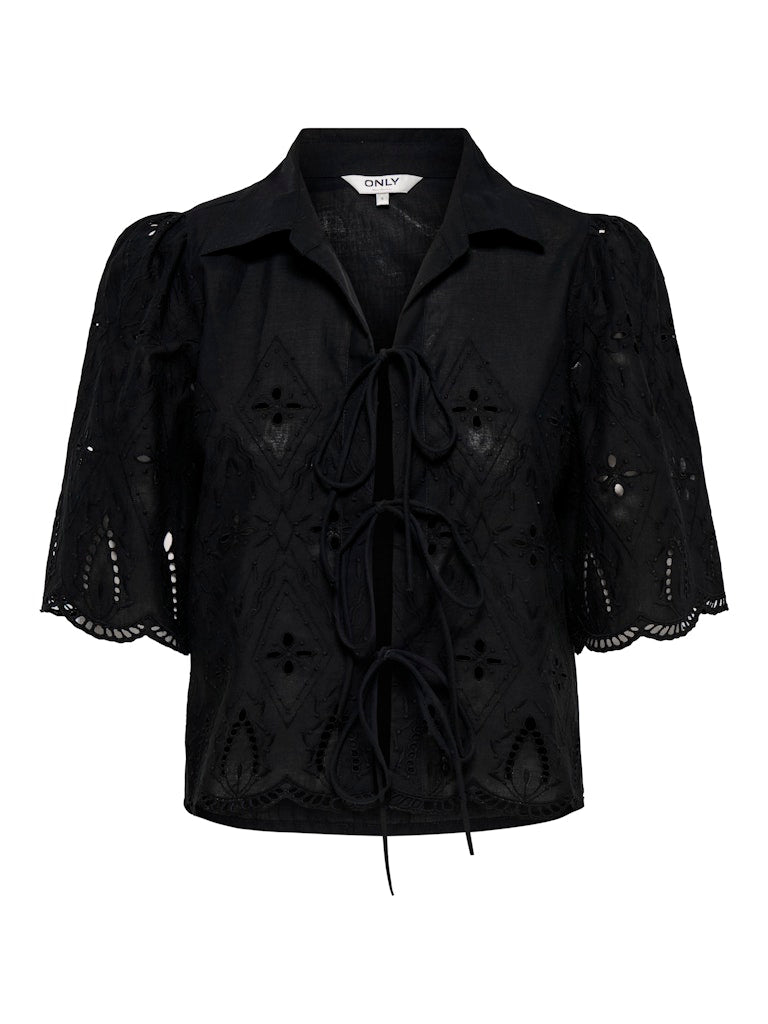 Onlfrani S/s Emb Bow Top Wvn - Zwart