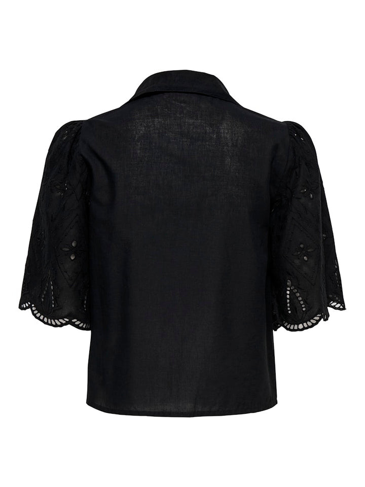 Onlfrani S/s Emb Bow Top Wvn - Zwart